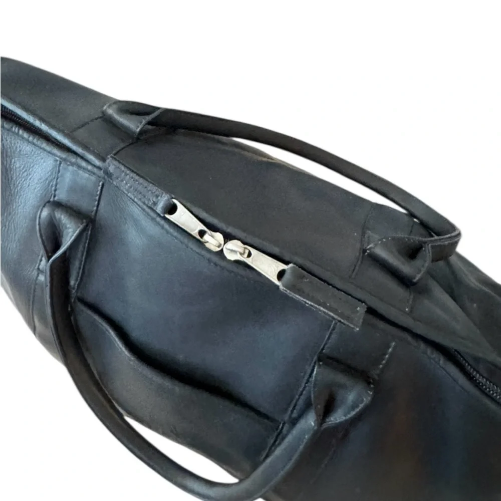 NHL Engraved Logo Latico Black 100% Leather Duffel‎ Travel Bag